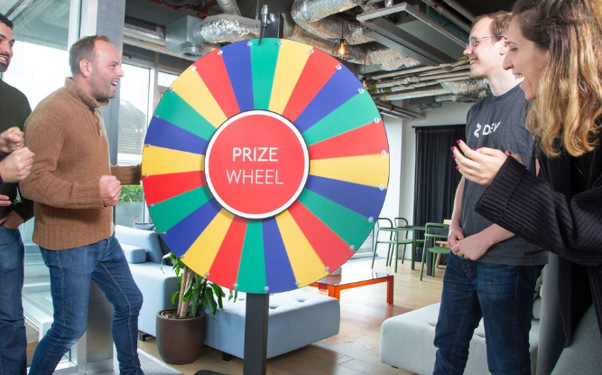this picture shows how to Spin the Wheel games for Charity events