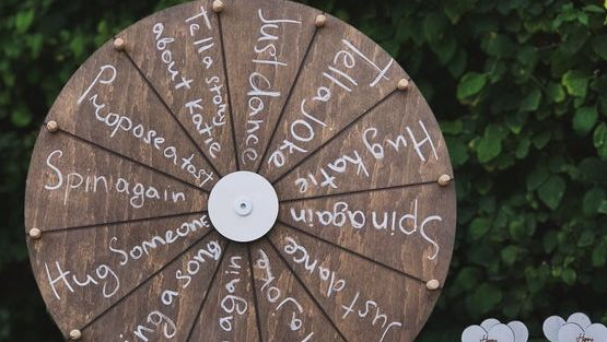 this picture shows Spin the Wheel ideas for bridal showers.